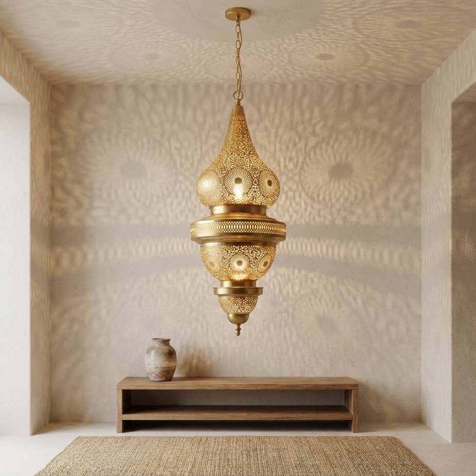 Moroccan Pendant Light – Teardrop Dome Brass Lamp