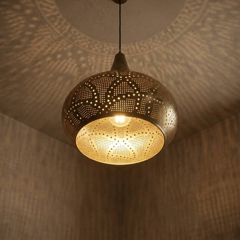 Moroccan Chandelier – Filigree Openwork Brass Lamp Living Room