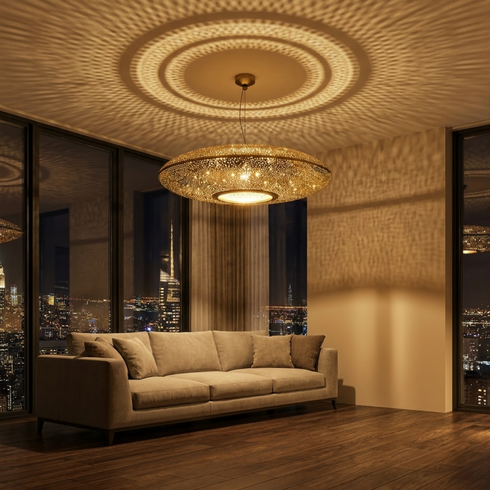 Authentic Handmade Moroccan Lamp – Gold Perforated Brass Ceiling Pendant Light for Living Room Statement Lighting
