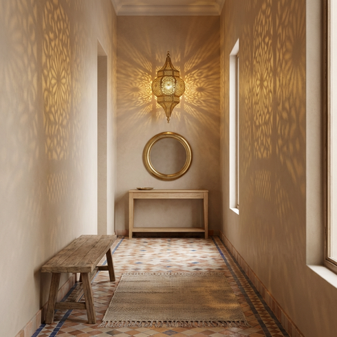 Authentic Moroccan Lighting - Gold Brass Filigree - Boho Entryway Lantern