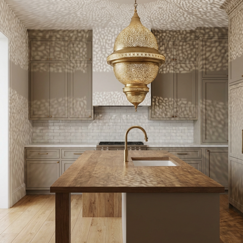 Handmade Moroccan Lamp Gold Brass Living Room Statement