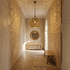 Authentic Moroccan Lamp – Gold Brass Pendant Light with Geometric Openwork Pattern for Bedroom Mood Lighting