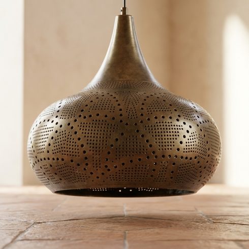 Moroccan Chandelier – Filigree Openwork Brass Lamp Living Room