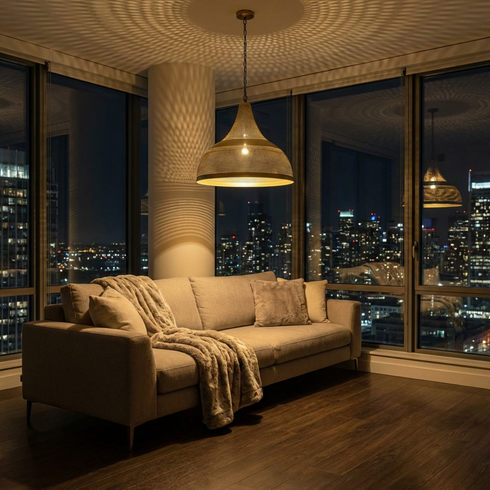 Solid Brass Perforated Finish - Boho Kitchen Island Lighting