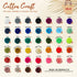 Cotton Craft color chart with 39 thread colors to personalize the name on a rainbow baby straw bag, handmade in Morocco