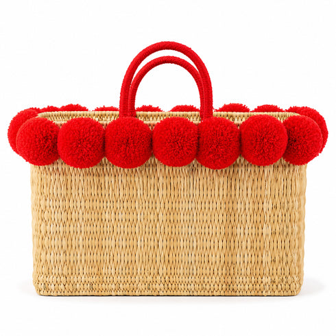 Pom Pom Wicker Beach Bag | Moroccan Bachelorette Tote