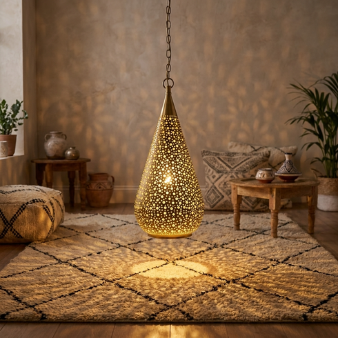 Brass Pendant Light – Moroccan Teardrop Openwork