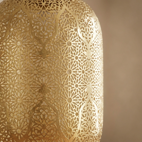 Moroccan Pendant Light – Geometric Filigree Brass Lamp