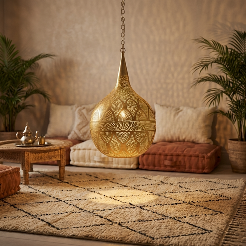 Moroccan Chandelier – Brass Filigree Openwork