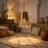 Authentic Handmade Moroccan Lamp – Gold Brass Pendant Light with Intricate Filigree Openwork Pattern for Kitchen Island Decor