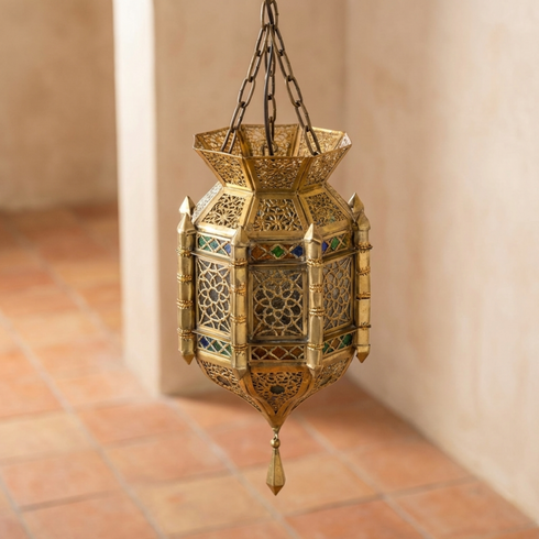 Moroccan Lamp with Colored Glass – Hanging Pendant Light (pl-2017)