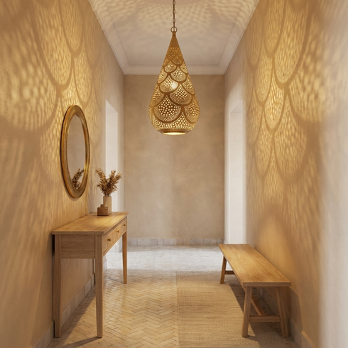 Moroccan Pendant Light – Brass Teardrop Perforated