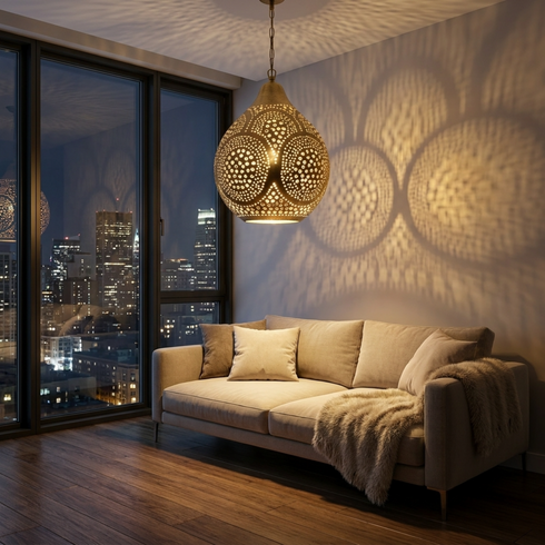 Brass Chandelier – Moroccan Star Openwork