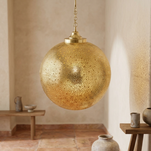 Moroccan Table Lamp – Brass Globe Geometric