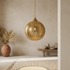 Authentic Moroccan Hanging Lamp – Hand-Hammered Brass Globe Pendant Light for Boho Bedroom Mood Lighting