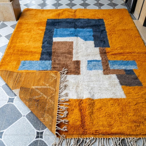 Modern Moroccan Wool Rug – Vibrant Abstract High Pile Area Rug for Boho Living Room Decor