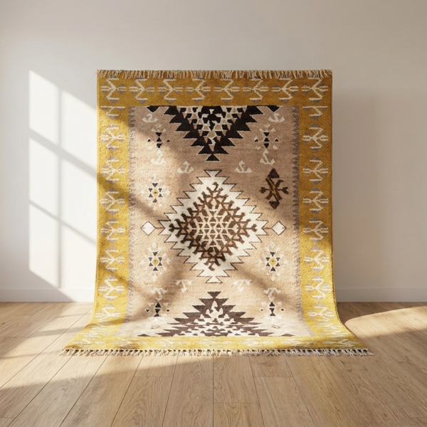 Moroccan Berber Rug – Beige Plush Diamond Wool Area Rug