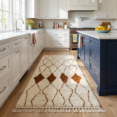 Beni Ourain Rug – Ivory High-Pile Geometric Wool Rug