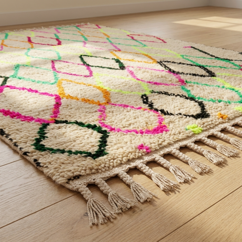 Azilal Rug – Multicolor Shaggy Diamond Wool Rug