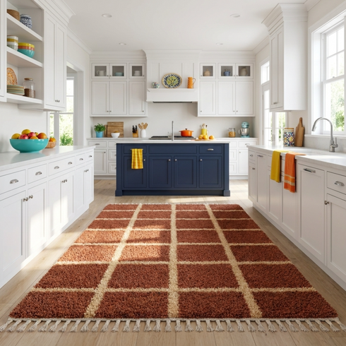 Beni Ourain Rug – Terracotta Plush Geometric Wool Rug