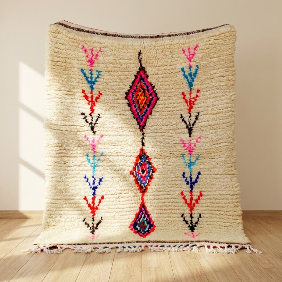 Azilal Rug – Multicolor Shaggy Diamond Wool Rug