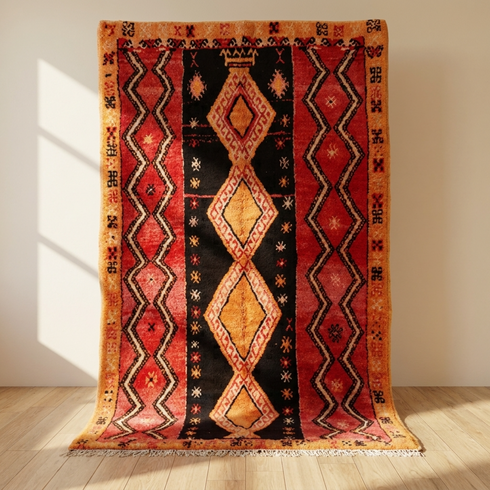 Handmade Boujaad Rug - Plush 100% Wool - Vibrant Tribal Living Room Decor