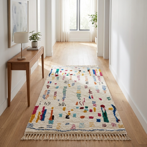 Handmade Azilal Rug - High Pile Natural Wool - Colorful Abstract Boho Decor