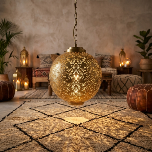 Moroccan Brass Ceiling Light – Vintage Handmade Lamp (pl-2029)