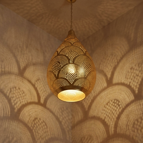 Brass Pendant Light – Moroccan Teardrop Geometric