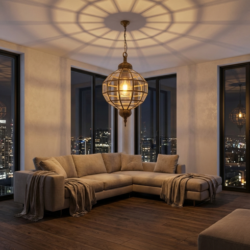 Handmade Glass & Brass Pendant - Geometric Ceiling Light