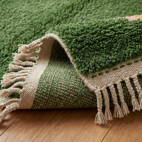 Handmade Green Rug - Colorful Geometric Carpet