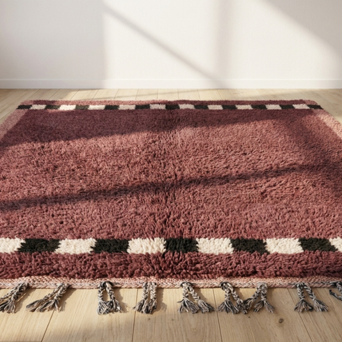 Beni Ourain Rug – Mauve Plush Geometric Wool Area Rug