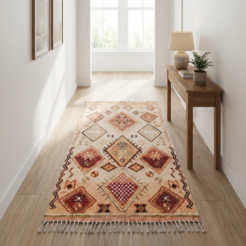 Handmade Boujaad Rug - Hand Knotted Natural Wool - Boho Living Room Decor - Vibrant Geometric Patterns