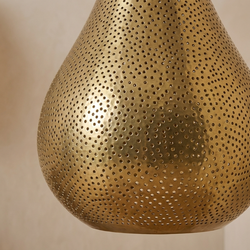 Handmade Moroccan Pendant Light – Brass Teardrop Openwork
