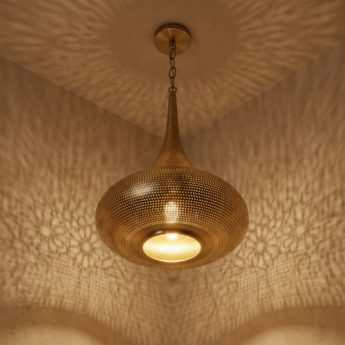 Handmade Moroccan Ceiling Light – Brass Dome Openwork