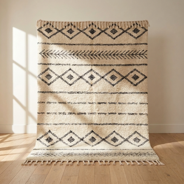 Moroccan Berber Rug – Ivory Flatweave Diamond Wool Area Rug
