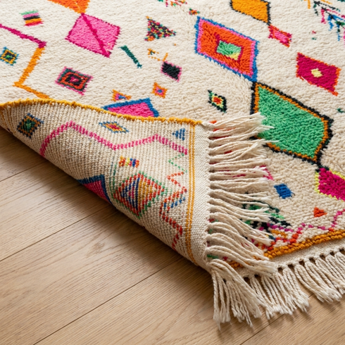 Handmade Azilal Rug - Vibrant Shaggy Wool - Colorful Geometric Boho Area Rug