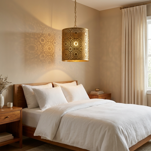 Handmade Moroccan Ceiling Light – Brass Filigree Openwork