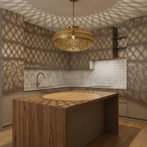 Moroccan Lantern – Brass Filigree Openwork Shadow-Casting