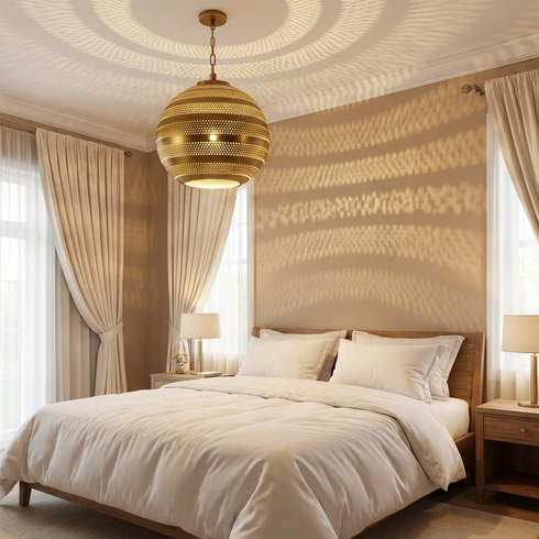 Authentic Moroccan Brass Globe Pendant Light – Hand-Hammered Gold Finish for Bedroom Mood Lighting