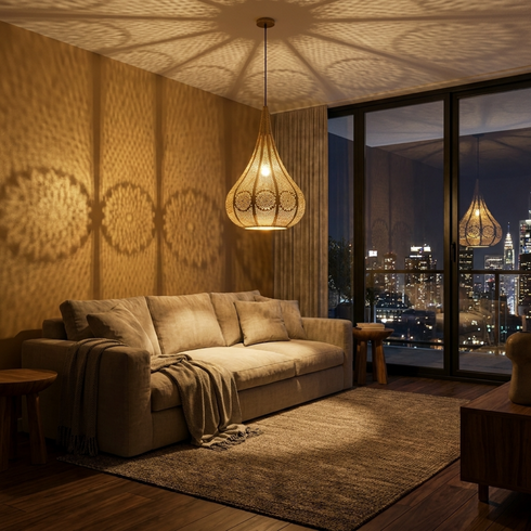 Dome Moroccan Pendant Light – Brass Openwork Lamp