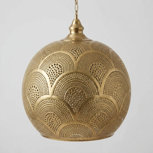 Handmade Moroccan Ceiling Light – Brass Geometric Openwork