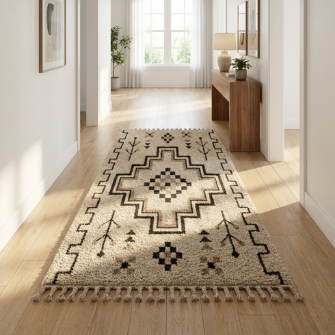 Moroccan Kilim Rug – Beige Flatweave Diamond Wool Rug