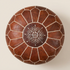 Handmade Moroccan Pouf - Brown Genuine Leather - Boho Chic Floor Seat - Hand-Stitched Embroidery