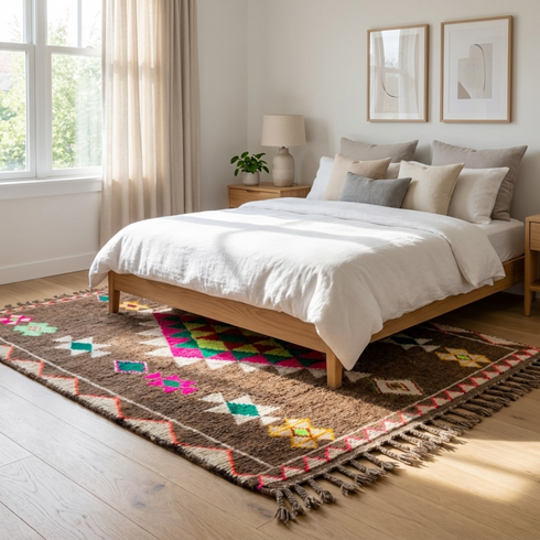 Moroccan Kilim Rug – Brown Flatweave Diamond Wool Area Rug