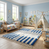 Handmade Azilal Rug – Plush High Pile Wool Rug with Modern Geometric Blue & Ivory Design