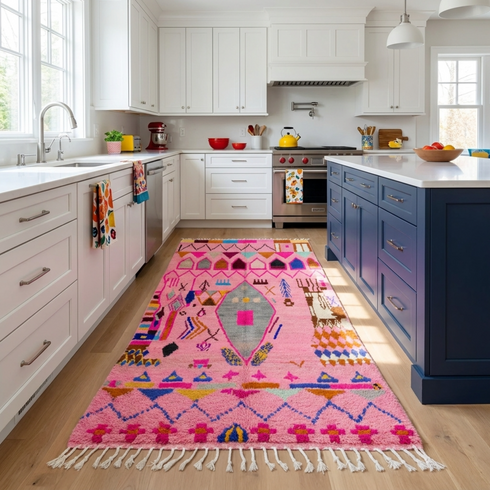 Moroccan Berber Rug – Pink Shaggy Geometric Wool Area Rug