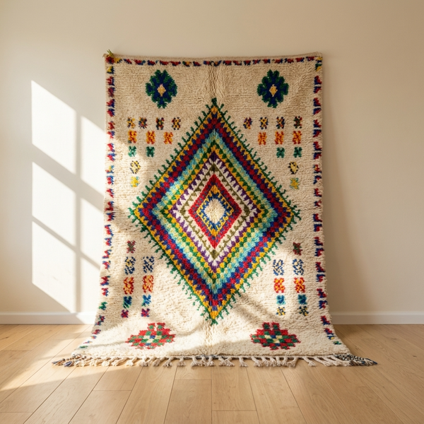 Azilal Rug – Multicolor Shaggy Diamond Wool Berber Carpet