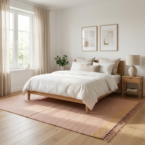 Salmon Flat-Weave Moroccan Rug | Kilim Boho Wool Carpet