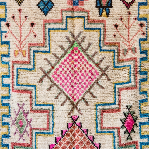 Authentic Handmade Azilal Rug – Natural Wool Moroccan Rug with Vibrant Tribal Geometric Design